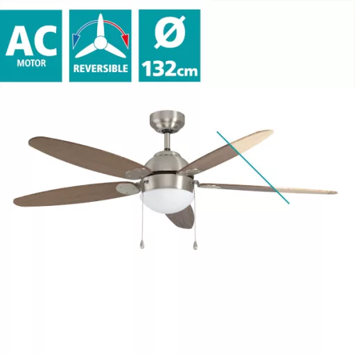 EGLO SUSALE mennyezeti ventilátoros lámpa acél matt nikkel / lakozott üveg fehér, 1320mm lapátátmérővel - húzózsinórral