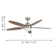   EGLO SUSALE mennyezeti ventilátoros lámpa acél matt nikkel / lakozott üveg fehér, 1320mm lapátátmérővel - húzózsinórral