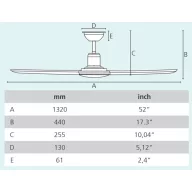   EGLO BALLINA menny. ventilátoros lámpa acél matt nikkel / üveg lakkozott fehér, 1320mm lapátátmérővel - húzózsinórral