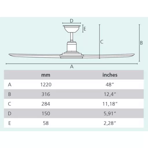 EGLO BONDI 1 mennyezeti ventilátor műanyag (ABS), UV álló matt fehér, 1220mm lapátátmérővel - távirányítóval