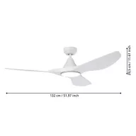  EGLO PORTSEA mennyezeti ventilátoros lámpa műanyag (ABS) matt fehér / akril tejfehér, 1320mm lapátátmérővel - távirányítóval