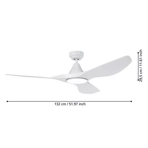EGLO PORTSEA mennyezeti ventilátoros lámpa műanyag (ABS) matt fehér / akril tejfehér, 1320mm lapátátmérővel - távirányítóval