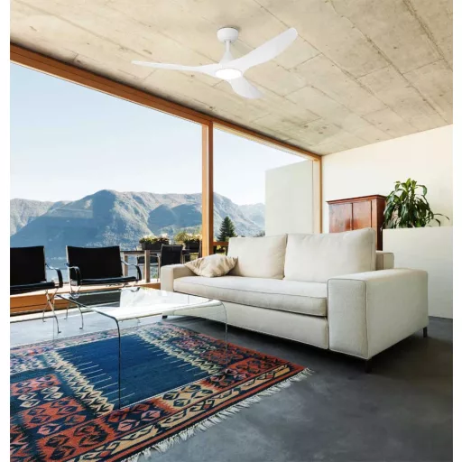 EGLO PORTSEA mennyezeti ventilátoros lámpa műanyag (ABS) matt fehér / akril tejfehér, 1320mm lapátátmérővel - távirányítóval