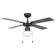   EGLO FORTALEZA mennyezeti ventilátoros lámpa acél matt fekete / lakozott üveg fehér, 1066mm lapátátmérővel - húzózsinórral