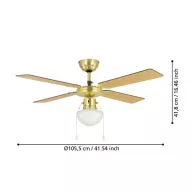   EGLO FORTALEZA mennyezeti ventilátoros lámpa acél bronz / lakozott üveg fehér, 1066mm lapátátmérővel - húzózsinórral