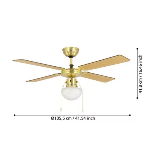 EGLO FORTALEZA mennyezeti ventilátoros lámpa acél bronz / lakozott üveg fehér, 1066mm lapátátmérővel - húzózsinórral