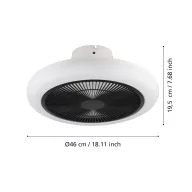   EGLO Kostrena lámpa ventilátorral műanyag (ABS) fehér, fekete / kristály hatású műanyag fehér, 455mm lapátátmérővel - távirányítóval
