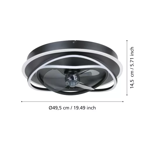 EGLO Namori lámpa ventilátorral acél fekete / akril tejfehér, 500mm lapátátmérővel - távirányítóval