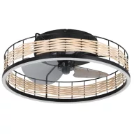   EGLO Frana lámpa ventilátorral műanyag (ABS) matt fekete / rattan natúr, 500mm lapátátmérővel - távirányítóval