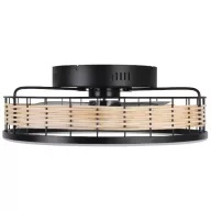   EGLO Frana lámpa ventilátorral műanyag (ABS) matt fekete / rattan natúr, 500mm lapátátmérővel - távirányítóval