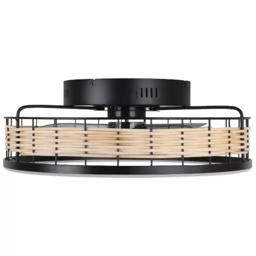 EGLO Frana lámpa ventilátorral műanyag (ABS) matt fekete / rattan natúr, 500mm lapátátmérővel - távirányítóval