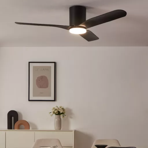 EGLO Kawana mennyezeti ventilátoros lámpa műanyag (ABS) matt fekete / akril tejfehér, 1320mm lapátátmérővel - távirányítóval