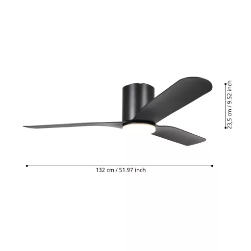 EGLO Kawana mennyezeti ventilátoros lámpa műanyag (ABS) matt fekete / akril tejfehér, 1320mm lapátátmérővel - távirányítóval