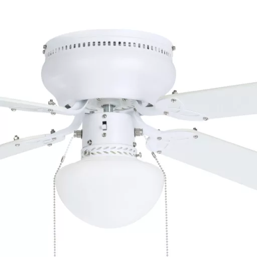 EGLO Cagliari mennyezeti ventilátoros lámpa acél matt fehér / lakozott üveg fehér, 1066mm lapátátmérővel - húzózsinórral