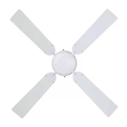 EGLO Cagliari mennyezeti ventilátoros lámpa acél matt fehér / lakozott üveg fehér, 1066mm lapátátmérővel - húzózsinórral