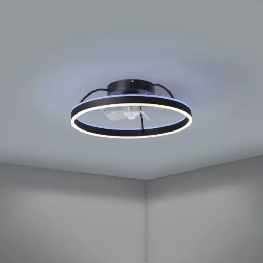 EGLO Marinella lámpa ventilátorral acél fekete / akril tejfehér, 500mm lapátátmérővel - távirányítóval