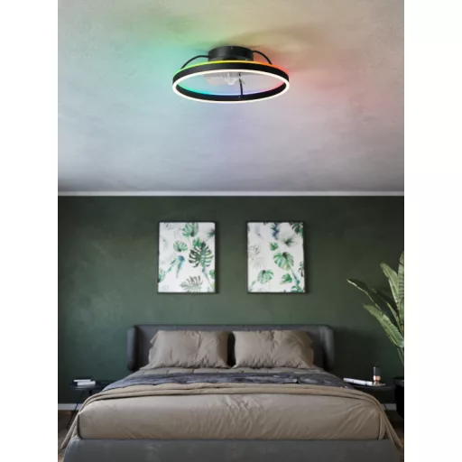 EGLO Marinella lámpa ventilátorral acél fekete / akril tejfehér, 500mm lapátátmérővel - távirányítóval
