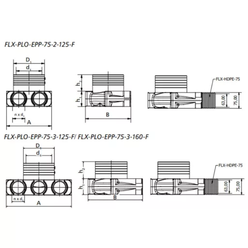 Műanyag szelepfogadó szigetelt 2x75/125mm