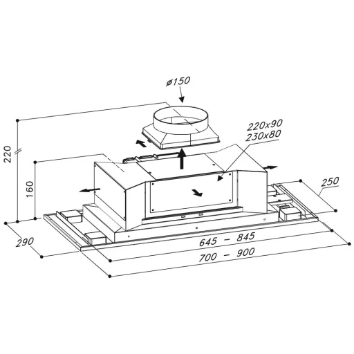 SIRIUS - Páraelszívó SL-903 P EM 70 cm inox - motor nélkül - 2. kép