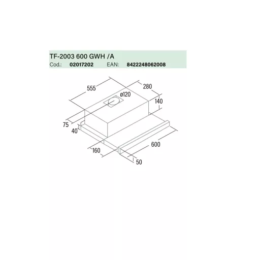 CATA - Páraelszívó TF-2003/60 LED WHITE GLASS - 2. kép