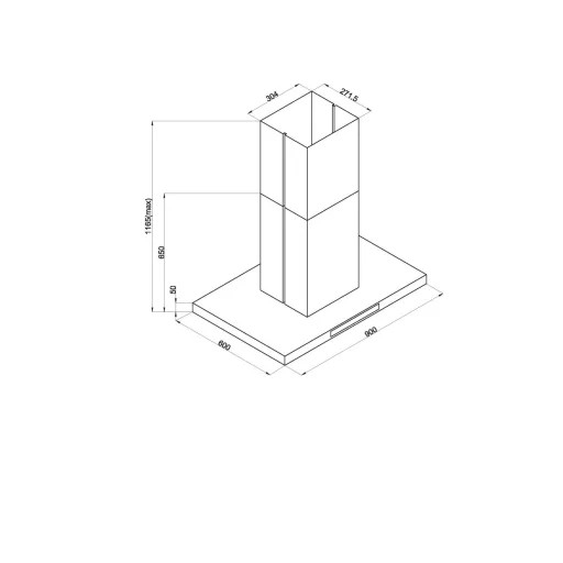 DAVOLINE - Páraelszívó SQUARE sziget 90 cm fekete üveg előlappal - 2. kép