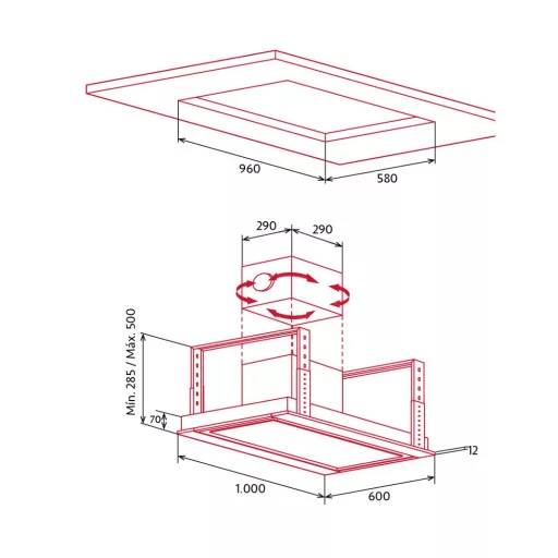 NODOR - Páraelszívó NorBreeze ISLA DEIMOS 1000 RF Hob to Hood - 2. kép