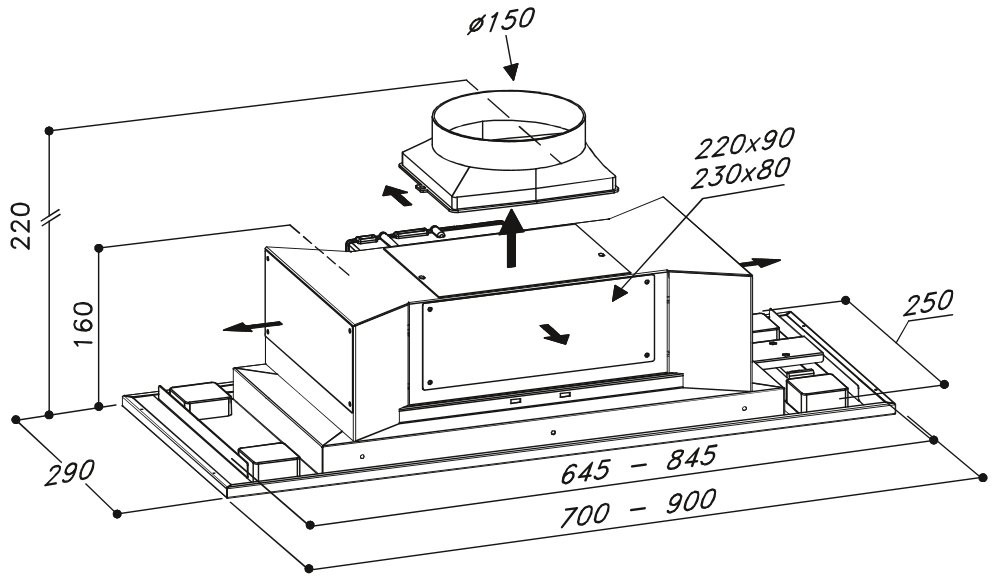 SIRIUS - Páraelszívó SL-903 P EM 70 cm inox - motor nélkül