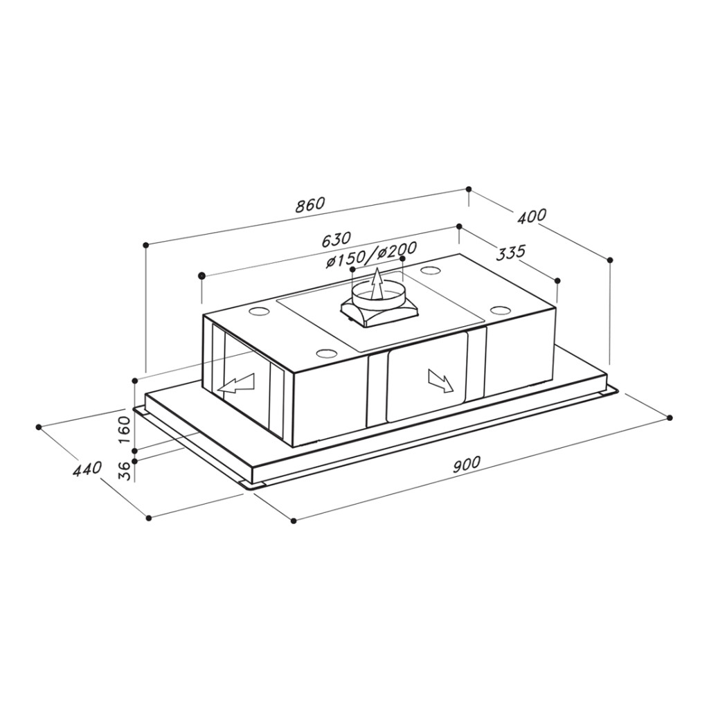 SIRIUS - Páraelszívó SLT-958 EM H200 TW (Inox) motor nélkül