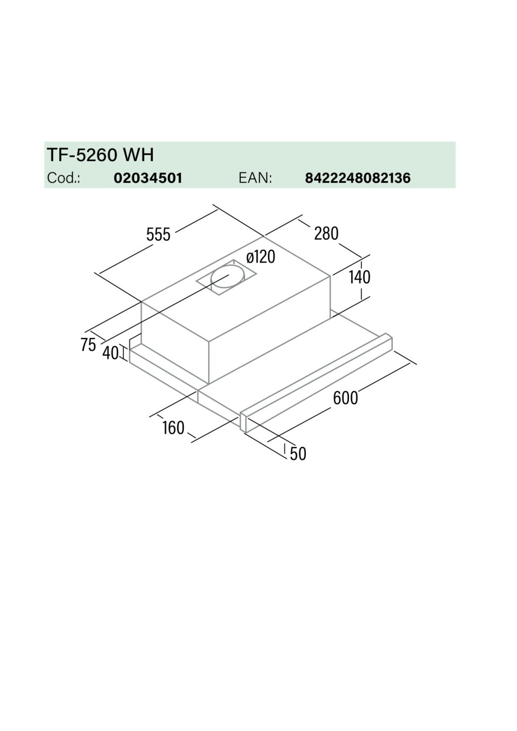 CATA - Páraelszívó TF-5260 WH/L fehér (2 motoros) + FA125/3 bekötő szett