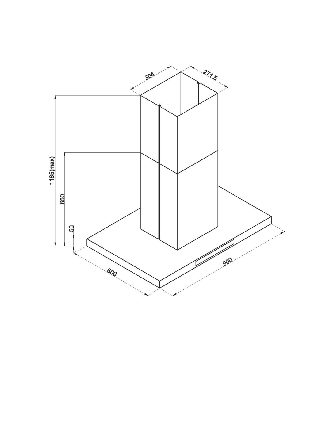 DAVOLINE - Páraelszívó SQUARE sziget 90 cm fekete üveg előlappal