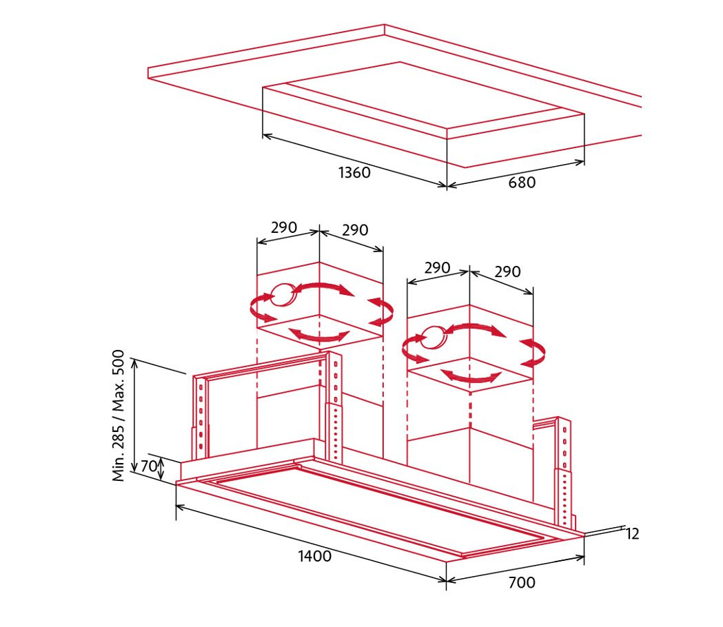 NODOR - Páraelszívó NorBreeze ISLA DEIMOS 1400 TWIN RF Hob to Hood