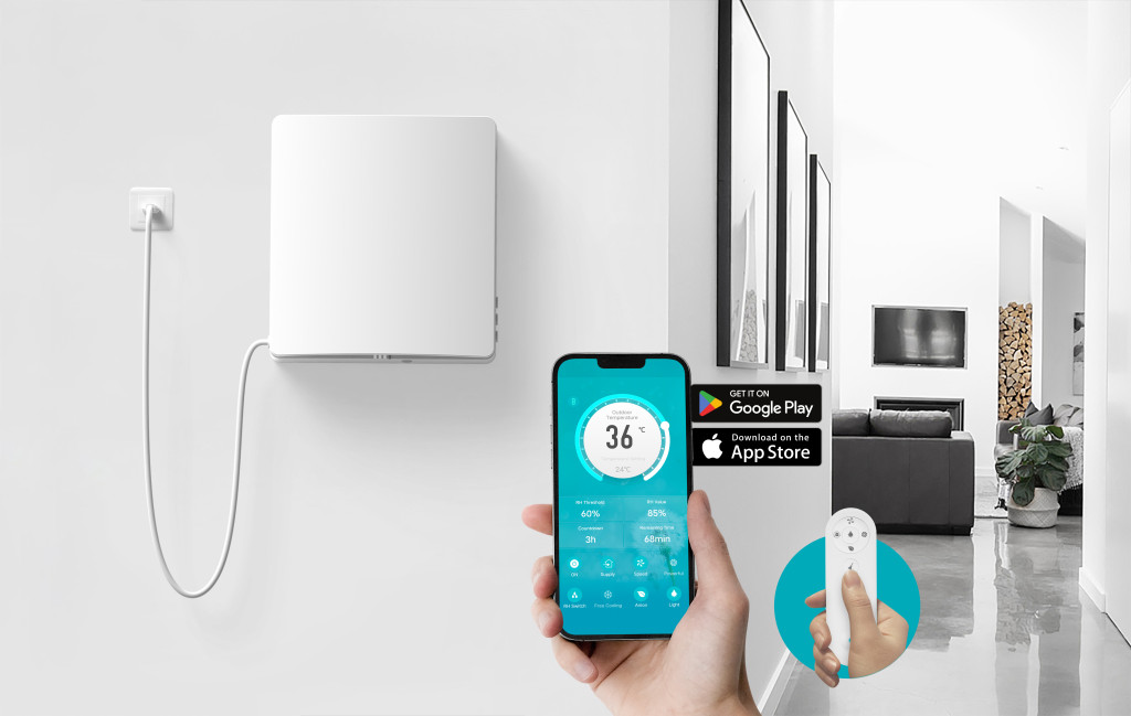 HOLTOP/AIRWOODS AV-TTW5-W egyhelyiséges hővisszanyerős szellőztető (2 db) automata zsaluval, WiFi csatlakozással, páraérzékelő szenzorral, pollenszűrővel