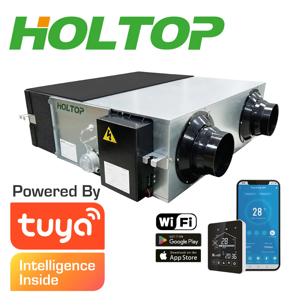 HOLTOP Eco-Smart Pro Plus XHBQ-D2.5 DMTHC központi hővisszanyerős szellőztető entalpia hőcserélővel, LCD kijelzős vezérléssel, WiFi-vel